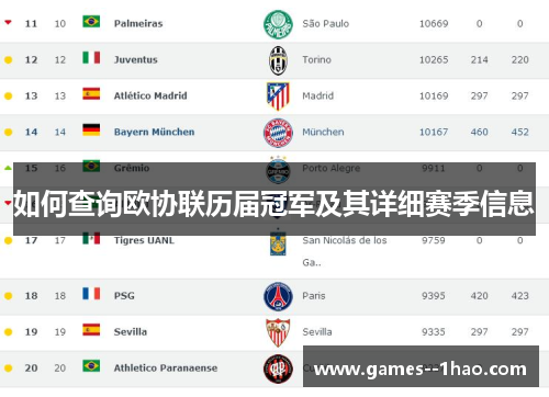 如何查询欧协联历届冠军及其详细赛季信息