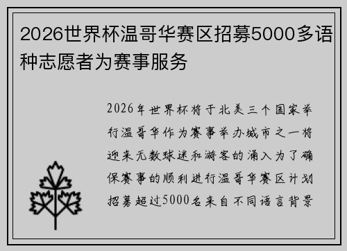 2026世界杯温哥华赛区招募5000多语种志愿者为赛事服务