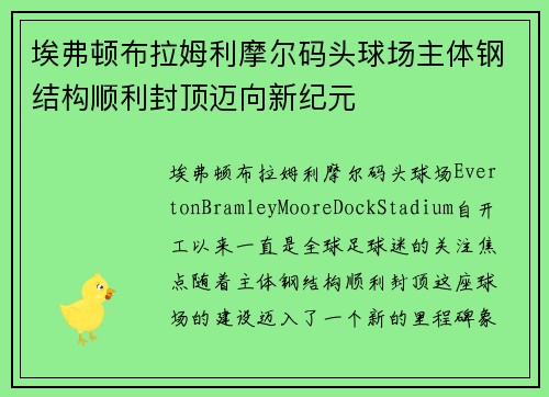 埃弗顿布拉姆利摩尔码头球场主体钢结构顺利封顶迈向新纪元